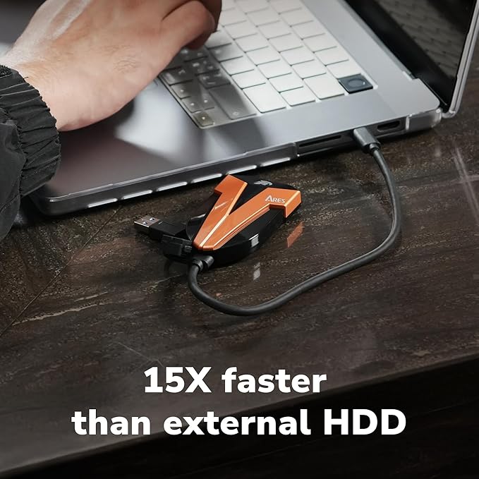 DATO External SSD 500GB, External Solid State Drive Portable SSD External USB 3.2 Gen 2x2 Type-C OTG Supported Compatible with PS5 and Xbox, up to 1600/1500 MB/s IP67 Waterproof - ARES Amber Shield