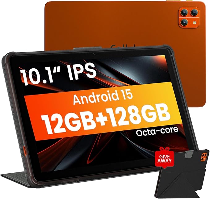 10 inch Tablet, Android 15 Tablet, 12GB RAM 128GB Storage, Expandable up to 2TB, with Foldable Stand Case, Octa-Core Processor, IPS HD Display, Wi-Fi 6 & Bluetooth 5.4, Widevine L1, 6000mAh Battery