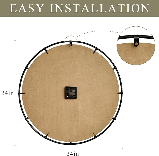 24 Inch Large Wooden Wall Clock – Extra Large FarmhouseWall Clock with 3D Roman Numerals & Herringbone Splicing, Brown Modern Wood Wall Clock for Living Room