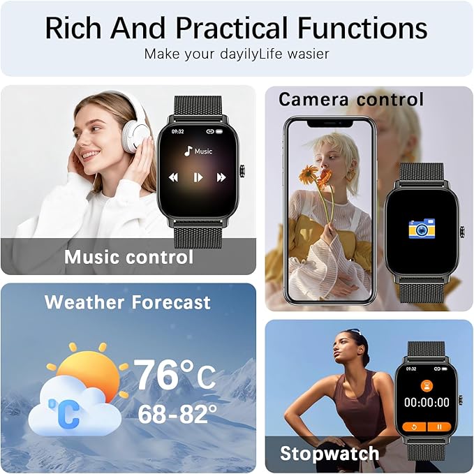 Smart Watch for Women Men Fitness: Waterproof Make Answer Call Digital Mens Watches Running Pedometer Smartwatch for Android Phone iPhone Samsung Compatible Heart Rate Monitor SpO2 Step Tracker