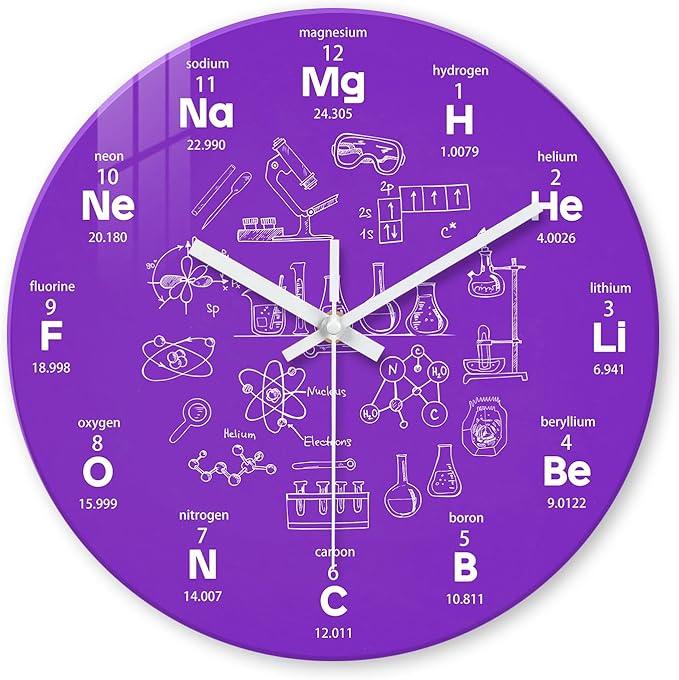XNM Purple Glass Wall Clock Battery Operated 12 Inch Silent Non Ticking Wall Clock Round Analog Wall Clocks for Study Room