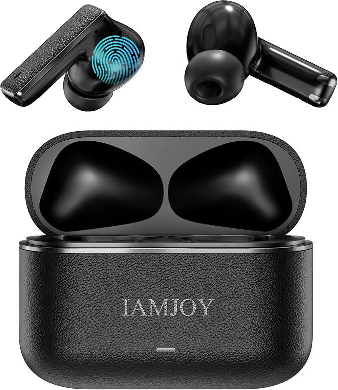 IAMJOY AI Translation Earbuds, 163 Language Two-Way Translator Device with Bluetooth and APP Built-in 6 Mics, 42dB Hybrid Noise Cancelling Language Translator Earbuds, Black