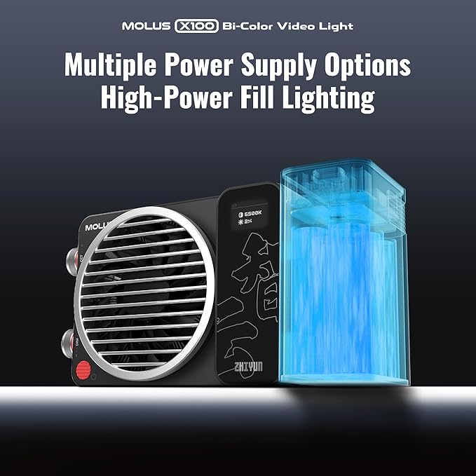 ZHIYUN MOLUS X100 Bi-Color Standard 100W Video Light [Official] V2 Upgraded Version Professional Photography Lighting Portable Continuous Output Lighting 2700~6500K CRI≥95 TLCI≥97（No Battery）