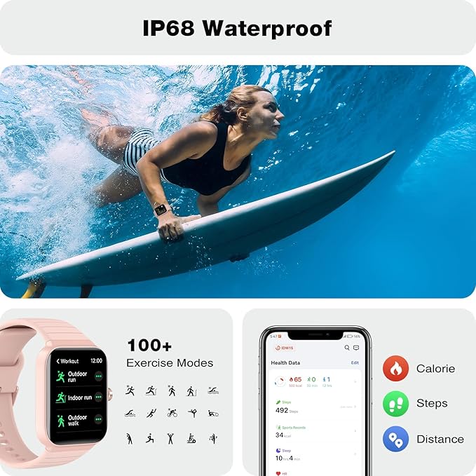 Fitpolo Smart Watch for Women,1.8” Touchscreen, Bluetooth Call, Alexa Built-in,24/7 Heart Rate, SpO2 Monitor, Step Counting, Sleep Tracking, IP68 Waterproof Fitness Tracker Watch for Android iPhone