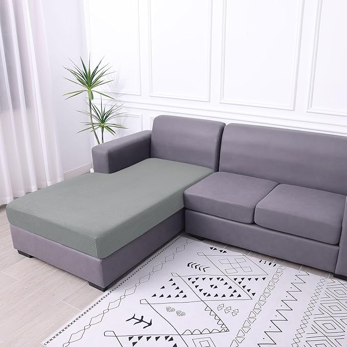 hyha Waterproof Couch Cushion Covers, Sectional Sofa Cushion Slipcovers L Shape, Thick Stretch Jacquard Fabric, Washable Chaise Lounge Cover with Elastic Bottom (1 Piece for Chaise, Light Grey)