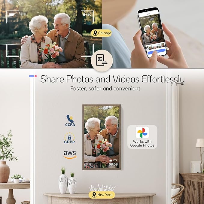 NexFoto 21.5 Inch Digital Photo FrameTouchscreen, Large Digital Picture Frame 64GB, Add Pics from Google Photos, Upload Videos via APP/USB Instantly, Gifts for Christmas/Mom/Grandparents, Dark Wood
