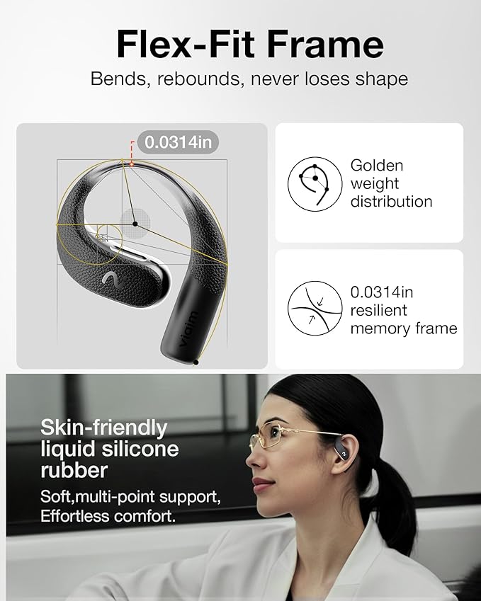 OpenNote AI Voice Recorder – Open Ear Headphones with FlashRecord, Call Recording, Real-Time Transcription, Translation, AI Assistant, for Students, Professionals & Interview Recording, Black