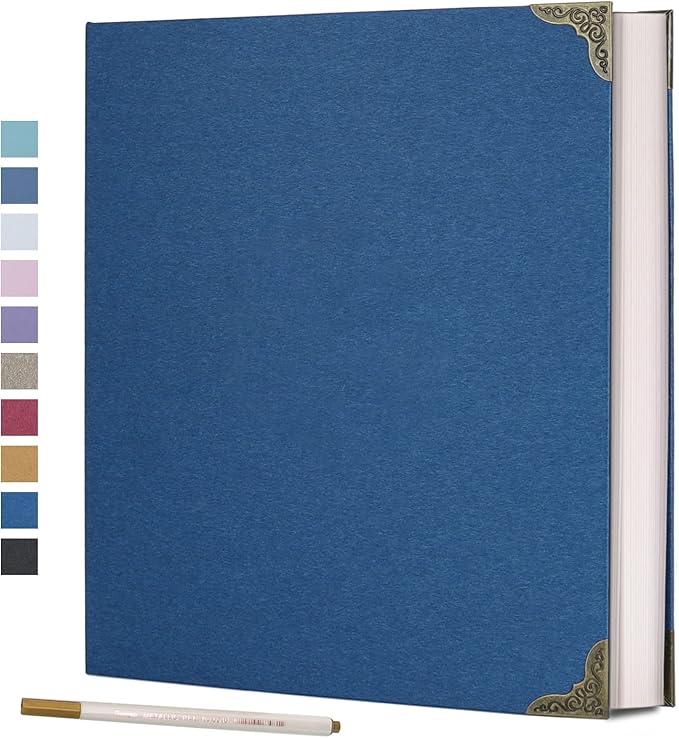 Vienrose Photo Album Self Adhesive 60 Pages Hardcover with DIY Scrapbooking Kit 3 Rings Paper Scrapbook for Lover Friends Kids Wedding Blue