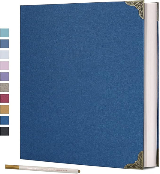Vienrose Photo Album Self Adhesive 60 Pages Hardcover with DIY Scrapbooking Kit 3 Rings Paper Scrapbook for Lover Friends Kids Wedding Blue