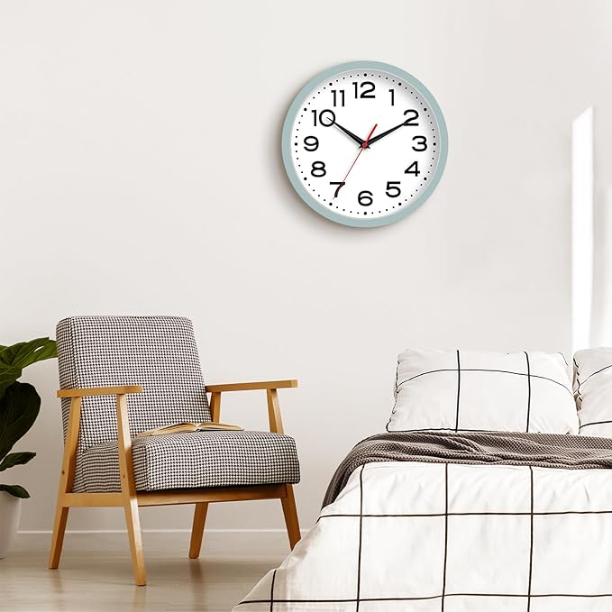 Wall Clock Silent Non-Ticking Modern Clock Battery Operated 8 Inch Small Classic Analog Decorative for Kitchen, Bathroom, Office, Bedroom, Home(Blue Gray)