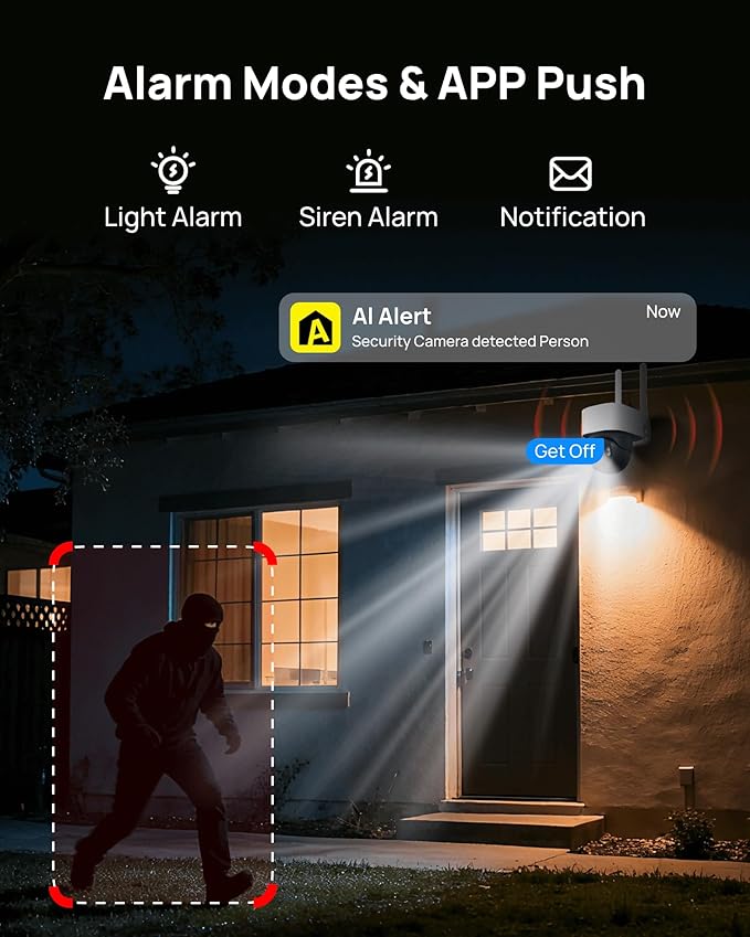 Solar Security Cameras Wireless Outdoor, 3K/5MP PTZ 360° View Battery Powered WiFi Camera for Home surveillance with Motion Tracking, AI Detection, Night vision , 2-Way Audio, IP65, SD/Cloud Storage