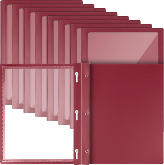 Teling 36 Pcs Report Covers with 3 Prong Fasteners Clear Front Presentation Folders Frame View Poly Report Folder Presentation Binder for Paper Document School Office (Red)