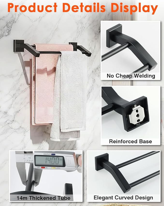 Alise Bath Double Towel Bars,Towel Holder Towel Racks for Bathroom Lavatory,24 Inch SUS304 Stainless Steel Towel Hanger Towel Rail Wall Mount,Matte Black,GK9009-B