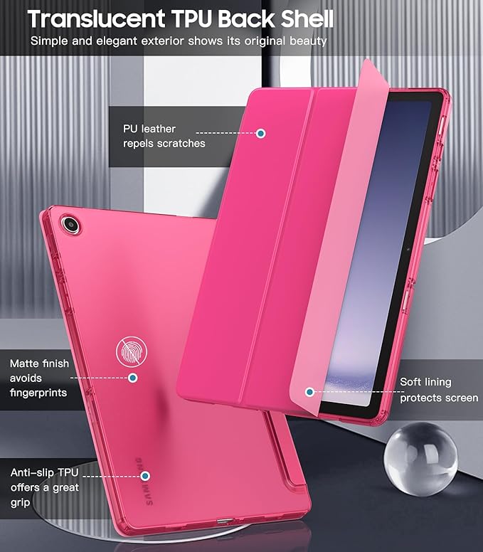 TiMOVO Case for Samsung Galaxy Tab A9+/A9 Plus 11" 2023, Slim Soft TPU Translucent Frosted Back Protective Cover for Galaxy Tab A9+ Tablet SM-X210/X216/X218, Auto Wake/Sleep, Bright Pink