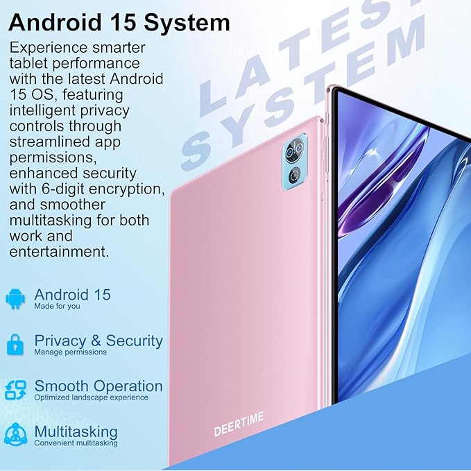 2025 Latest Tablet 10 inch Android 15 Tablets with Keyboard, 30GB RAM 64GB ROM 2.0GHz Octa-Core, Dual Camera, 1TB Expand, Widevine L1, 5G WiFi, BT 5.0, 2 in 1 Tableta PC (Rose Gold/Pink)