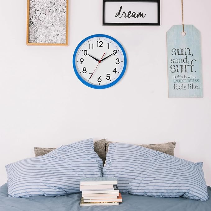 AKCISOT 12 Inch Wall Clock Silent Non Ticking Modern Wall Clocks Battery Operated, Analog Classic Clock Decorative for Bedroom, Kitchen, Home Office, Bathroom, School, Living Room(Blue)