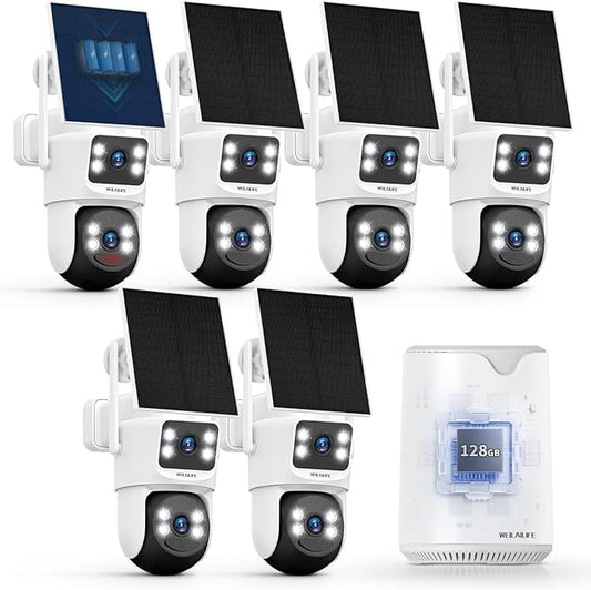 WEILAILIFE 【Auto Tracking & 2-Way Audio】 WiFi Home Video Surveillance Systems, Security Cameras Wireless Outdoor, Solar Powered PTZ Security Camera System DVR Kits