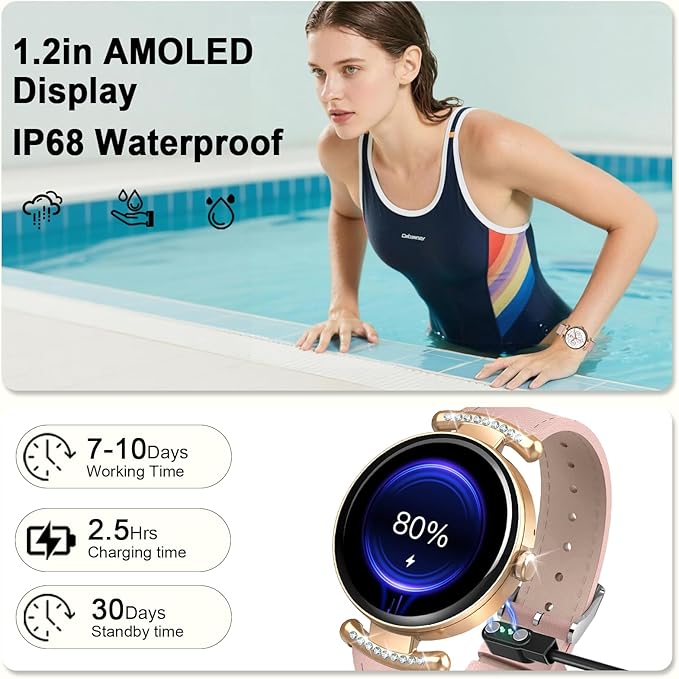 Smart Watches for Women Android IOS, 1.2'' AMOLED Ultra-Clear Screen Fitness Trackers with Bluetooth Call (Answer/Make), Smartwatch with Heart Rate,Sleep Monitor, IP68 Waterproof,100+ Sports Mode