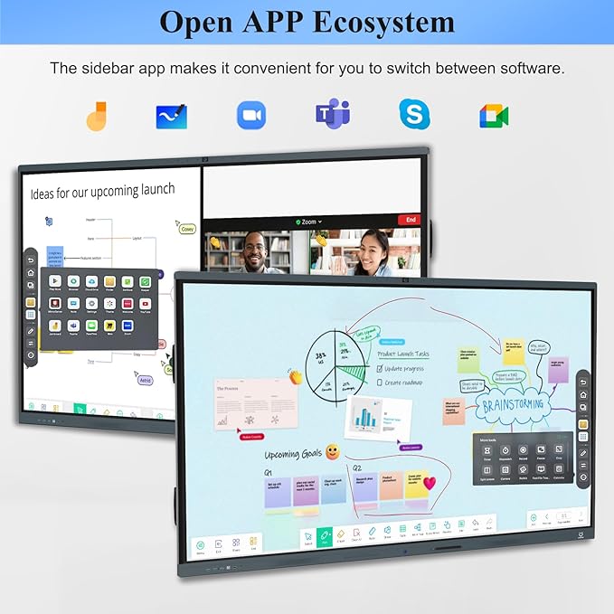 86'' Smart Board, 4K Touch Screen Interactive Whiteboard Display, AI Camera with 8 Mics, Android 13.0 8+128G, All in One Smartboard for Classroom Office Home (Board+Wall Mount)
