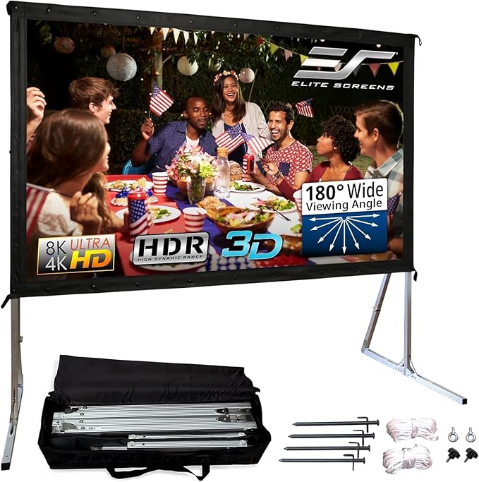 Elite Screens Yard Master 2, 110 inch Outdoor Projector Screen with Stand 16:9, 8K 4K Ultra HD 3D Fast Folding Portable Movie Theater Cinema 110" Indoor Foldable Easy Snap Projection Screen, OMS110H2