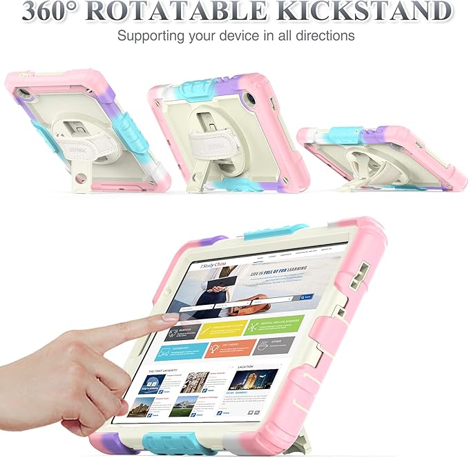 SEYMAC stock Case for Samsung Galaxy Tab A7 Lite 8.7'' with Screen Protector Pencil Holder [360 Rotating Hand Strap] &Stand, Drop-Proof Case for Samsung A7 Lite 2021 SM-T220/T225/T227, Yellowish/Pink
