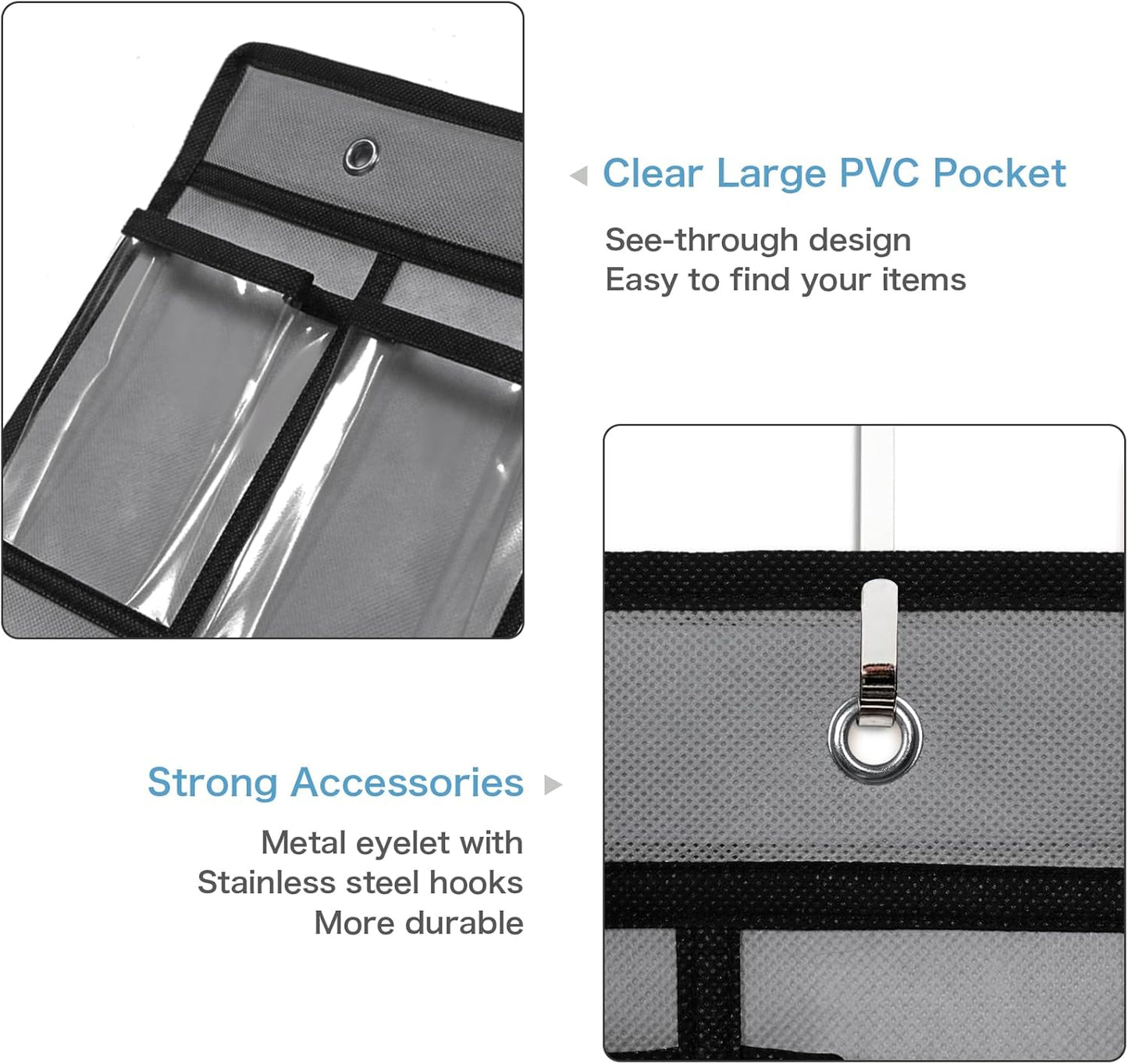 42 Pocket Classroom Pocket Chart for Cell Phones and Calculator,Clear Cellphone Pocket Chart for Classroom with Number Sticker and Hooks (Grey-42 Pockets)