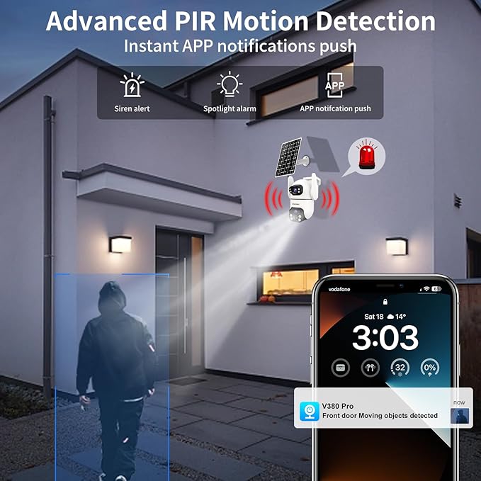 Security Cameras Wireless Outdoor with Dual Lens,Solar Cameras for Home Security with 360° View Pan/Tilt,Night Vision,Waterproof,PIR Alarm,2-Way Audio,SD/Cloud Storage,No Month Fee,2.4GHz WiFi(4 Pack)