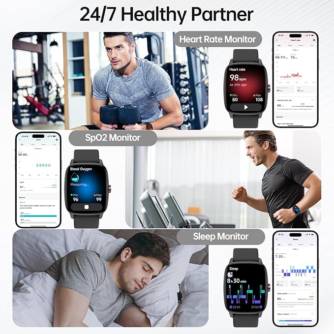Smart Watches for Women Men with Bluetooth Call & AI Voice, 1.85" HD Fitness Tracker with Heart Rate SpO2 Sleep Monitor, 100+ Sports Modes,Mini Games, IP68 Waterproof Smartwatch for Android iOS Phones