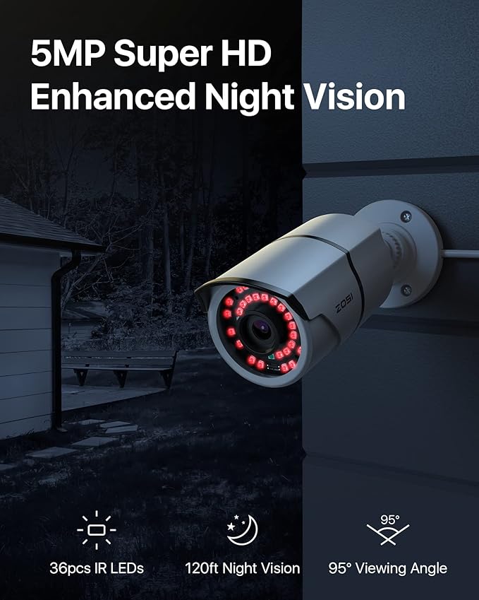 ZOSI ZG2615E 5MP PoE IP Camera Bullet Camera with Night Vision for Outdoor Indoor Power Over Ethernet Surveillance System,Only Work with ZOSI PoE NVR,ZR16DK,ZR08EN,ZR08DN,ZR08PN