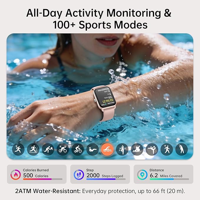 Smart Watches for Women with Alexa & Bluetooth Call,1.85" HD Screen Fitness Tracker,30-Day Battery, Heart Rate/Sleep/SpO2 Monitor,100+ Sports Modes,2ATM Waterproof Smartwatch for Android iPhone(Pink)