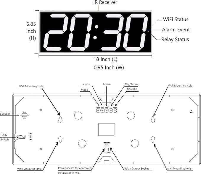 West Ocean Large Smart Digital LED WiFi Wall Clock with 6" Single Digit, Countdown, DST, Multifunction WiFi Smart Wall Clock (White Frame/White Digital)
