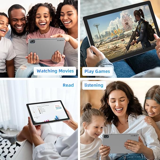 kinstone 10.1" Android Tablet - MTK8183 Octa-Core 2.0GHz Processor - 1920 x 1200 FHD Display - 8GB RAM + 256GB ROM - 13MP Dual Camera - 6000mAh Battery - WiFi and Bluetooth 5.0, Silver