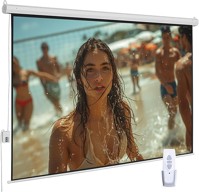 110" Motorized Projector Screen, Electric 16:9 Projector Screen with Remote Control, Indoor/Outdoor HD Movie Screen, Wall/Ceiling Mounted, Perfect for Home Office Theater TV, White