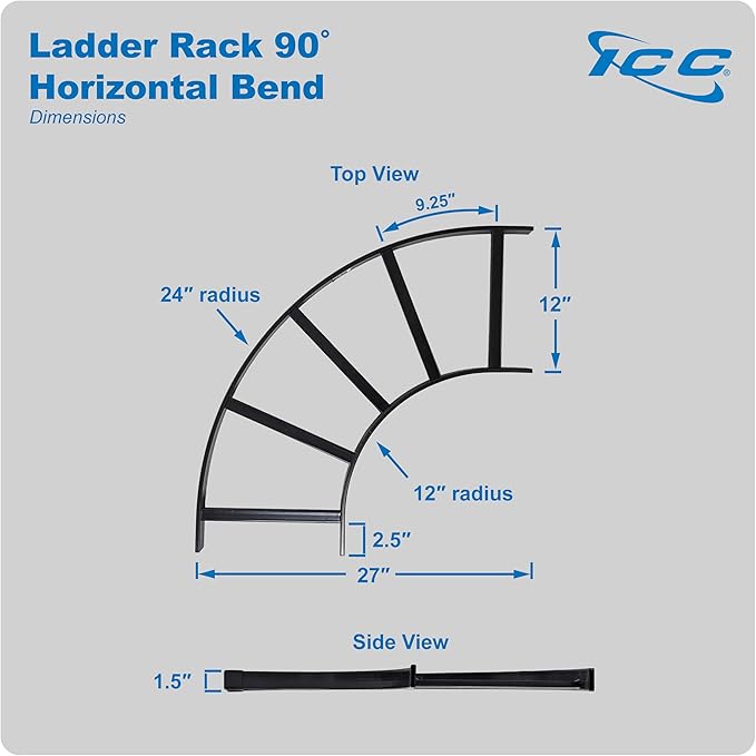ICC Cable Runway Rack 90° Flat Corner, 16-Gauge Steel, Made in USA