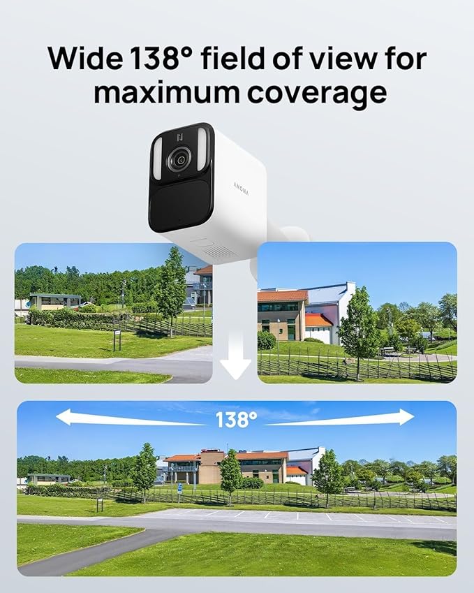 Anona Lucio 2.5K Security Camera Outdoor Battery Wireless with Solar Powered, Color Night Vision & 138° FOV, Multi-Object Detection, No Hub Needed, Two-Way Audio, IP67