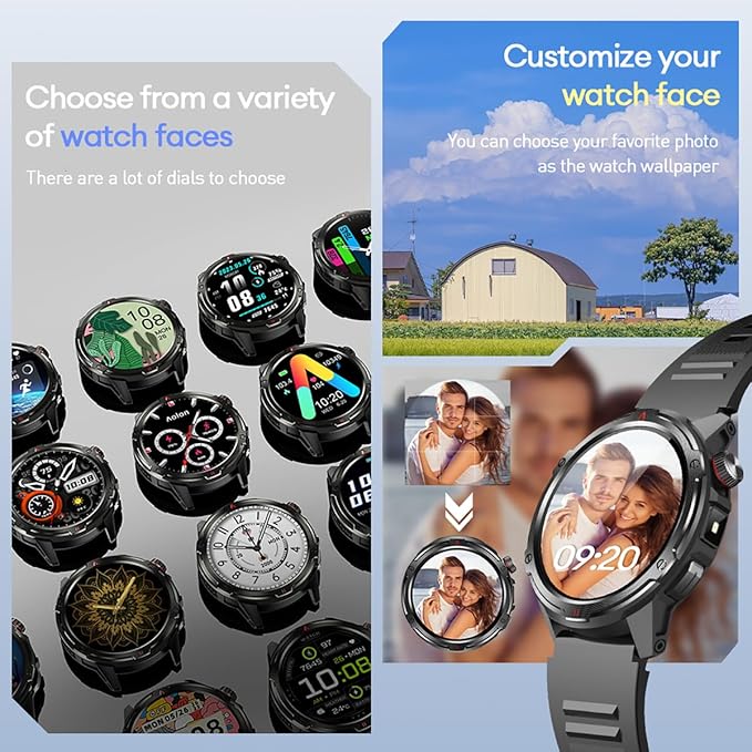 AOLON Smart Watch for Men (Answer/Make Call with 1.43'' AMOLED Display, IP68 Waterproof, 30+ Days Battery Life with100+Sport Modes Fitness Watch, Compass, Heart Rate, SPO₂ & Sleep Monitor（Black）