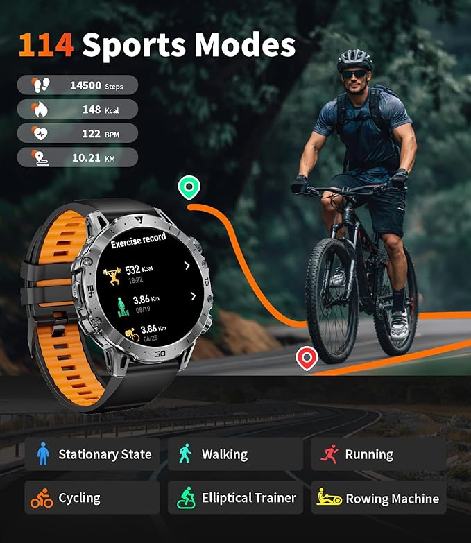 LIGE Smart Watches for Men 1000mAh Battery/LED Flashlight/3 Straps, 1.7" Ultra HD Screen Outdoor Smartwatch with 111 Sports Modes, Bluetooth Call 5ATM Waterproof Fitness Tracker Android iOS,Silicone