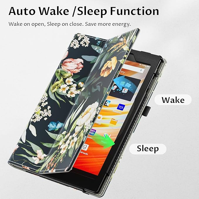VORI Case for All-New Amazon Kindle Fire HD 10 Tablet (13th/11th Generation 2023/2021 Release) and Fire HD 10 Plus - Slim Folding Stand Folio Cover with Auto Wake/Sleep & Hand Strap, Blushing Floral