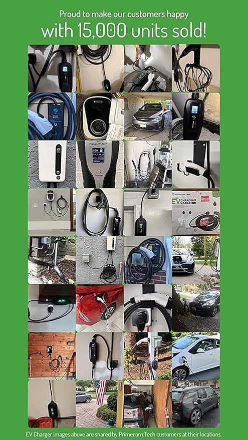 PRIMECOM Level 2 Electric Vehicle (EV) Charger (220V / 240Volt, 16Amp) Portable EVSE Smart Electric Car Charger, 30', 40', and 50 Feet Lengths (European, 40 Feet)