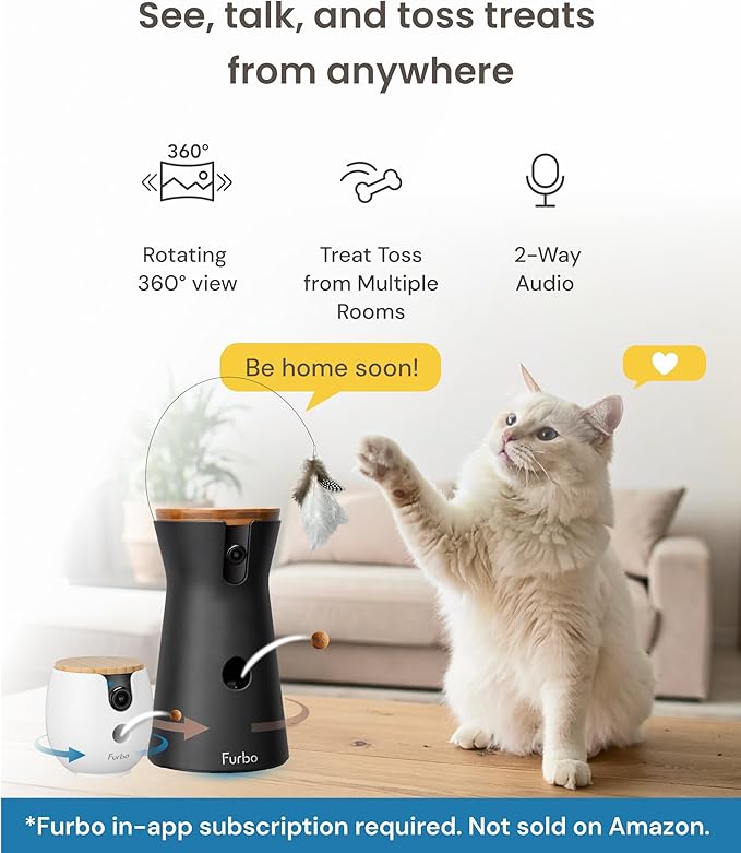 Furbo 360° Cat Camera + Mini 360° Cam [New Subscription Required at Setup] 2-Camera Bundle Nanny Subscription: Cat Safety Alerts, Pet Camera with Speaker, Phone App & Night Vision