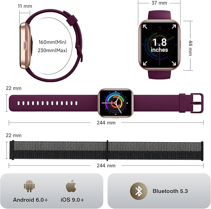 Smart Watches for Women Men, 1.85" Screen Smartwatch Compatible iPhone Android Phone Answer/Make Call, 24/7 SpO2 Sleep Heart Rate Monitor,3ATM Waterproof, Fitness Traker 120+Sport ( 2 Bands Included)
