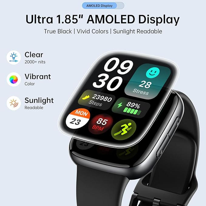 Latest Smart Watches for Women & Men - Performance Upgraded, 1.85-inch AMOLED HD Display (390x450), 12-Day Battery Life, 3ATM Waterproof (30m), Call , Health Monitoring, Fitness Tracking Smart Watch
