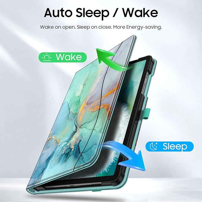 Fintie Case for Samsung Galaxy Tab A9 Plus/A9+ 5G 11 Inch 2023 Model (SM-X210/X216/X218), Multi-Angle Viewing Smart Stand Back Cover with Pocket Auto Wake/Sleep, Emerald Marble
