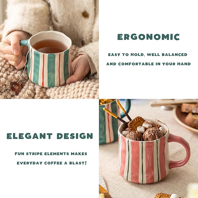 Vibrant Striped Ceramic Coffee Mug - Unique Green Design, 12oz, Microwave & Dishwasher Safe, Perfect for Daily Brews tea or coffee