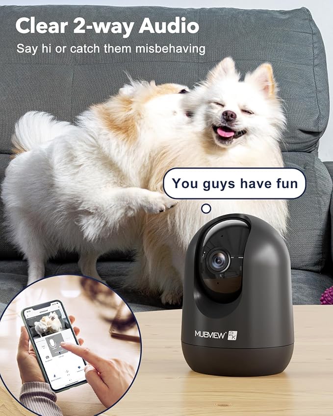 MUBVIEW Cameras for Home Security, Indoor Security Camera, 2.4/5GHz WiFi Wired Camera Ideal for Dog/Elder/Baby, Motion Tracking, Two-Way Audio, Pan Tilt, 7X24, 2K Night Vision PK320B-D