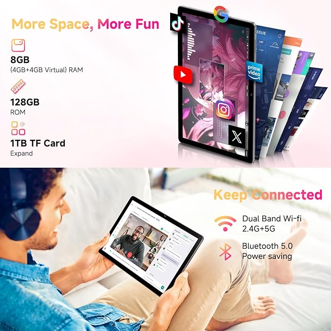 CHUWI Hi10 XPro Android 15 Tablet 10.1‘’, 8GB RAM 128GB ROM, Unisoc T606 Octa-Core, HD IPS Touchscreen Tablet PC,13MP+5MP Camera, Widevine L1,7000mAh,4G LTE, 5G WiFi, GPS,BT 5.0,Type-C, with Case