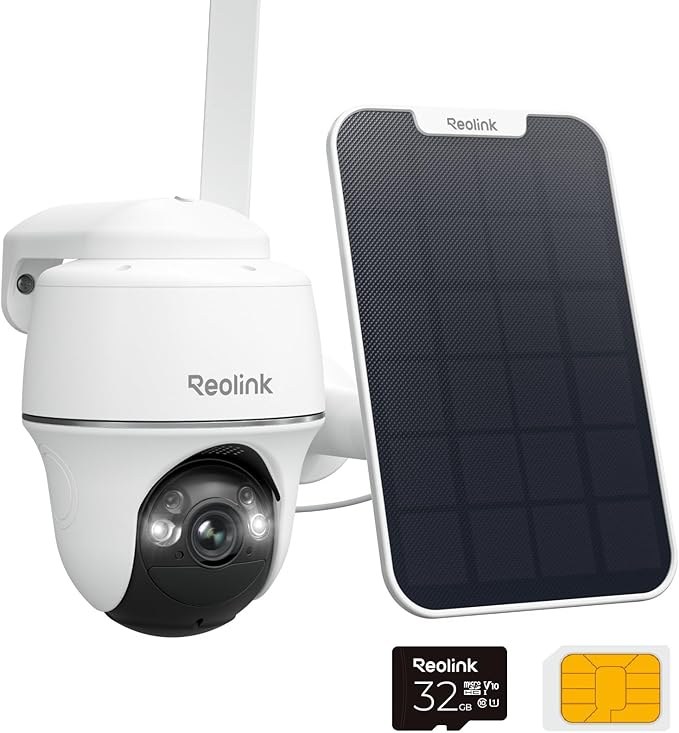 REOLINK 5MP 4G LTE Cellular Security Camera Outdoor, 360° Pan-Tilt, Sim+32GB SD Card Included, Wireless Solar Powered, Color Night Vision, Smart AI Detection, Go PT Plus+Solar Panel, Updated Version