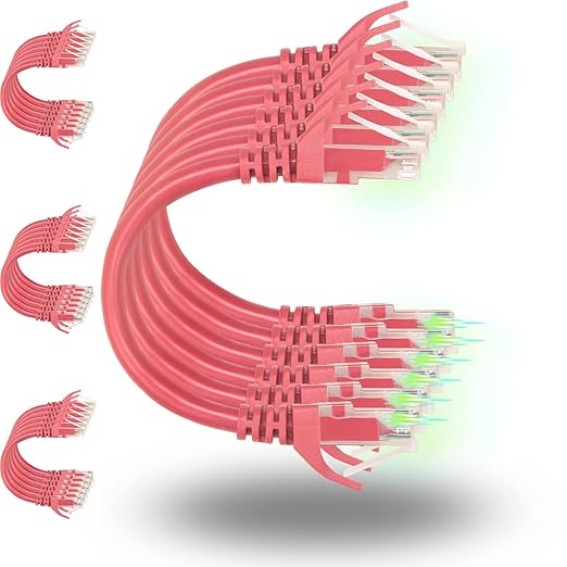 Rapink Patch Cables Cat6 3ft (24 Pack), Ethernet Patch Cable 10G Support, Cat 6 Patch Cable for Patch Panel to Switch, Flexiable Cat 6 Ethernet Cable with Gold Plated Red