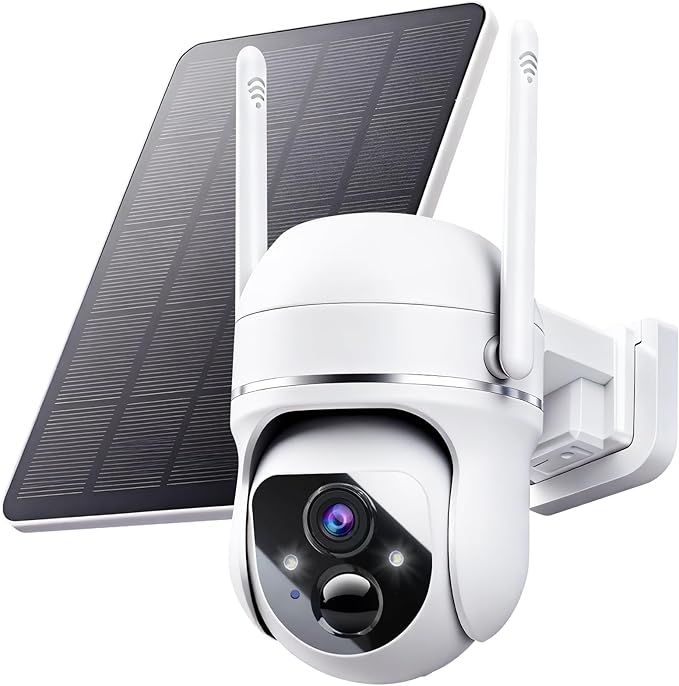 Solar Wireless Security Camera 3MP 360° View Solar Battery Powered WiFi Camera AI Motion Detection/2-Way Talk/Spotlight/Siren/IP65/Cloud/Up to 512G SD Storage( About 180 Days Storage SD Card Included)