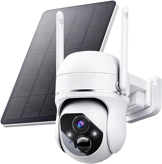 Solar Wireless Security Camera 3MP 360° View Solar Battery Powered WiFi Camera AI Motion Detection/2-Way Talk/Spotlight/Siren/IP65/Cloud/Up to 512G SD Storage( About 180 Days Storage SD Card Included)